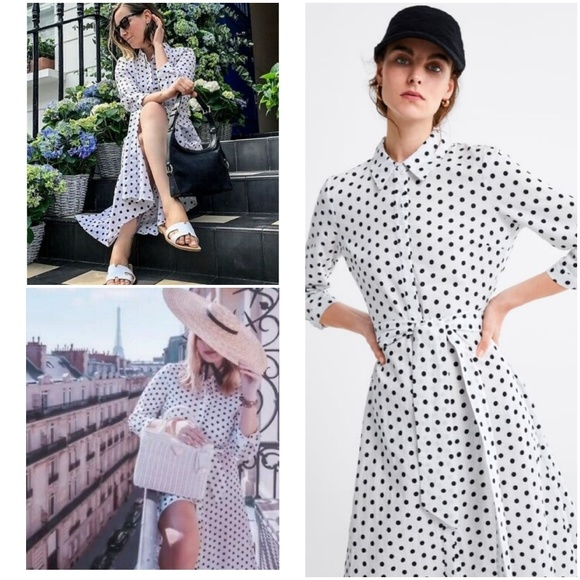 Zara polka dot linen blend dress bloggers fave - Picture 3 of 8